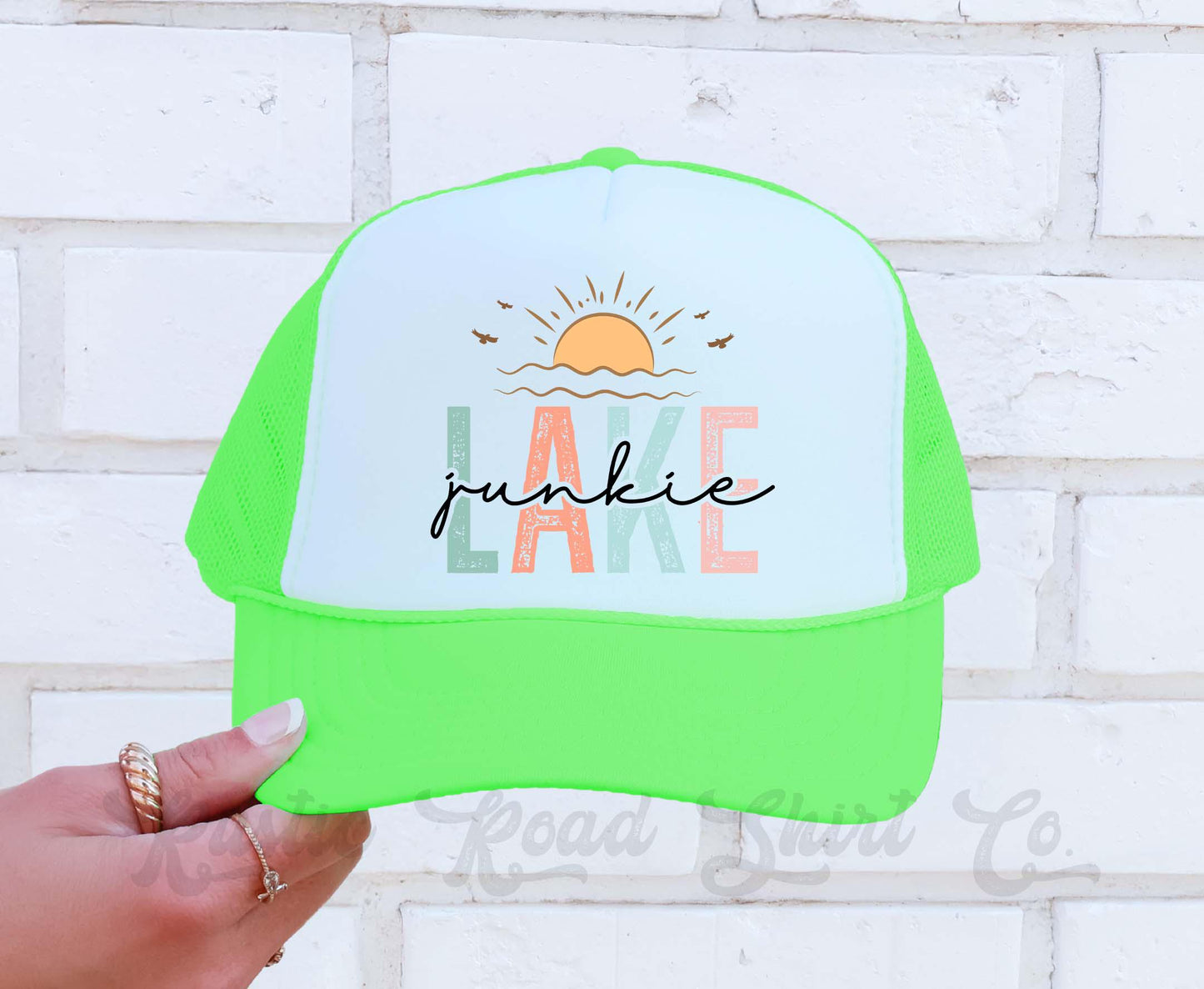 Lake Junkie Trucker Hat, Lake Bum Hat, 90's Retro Neon Hat, Vintage Style Trucker Hat