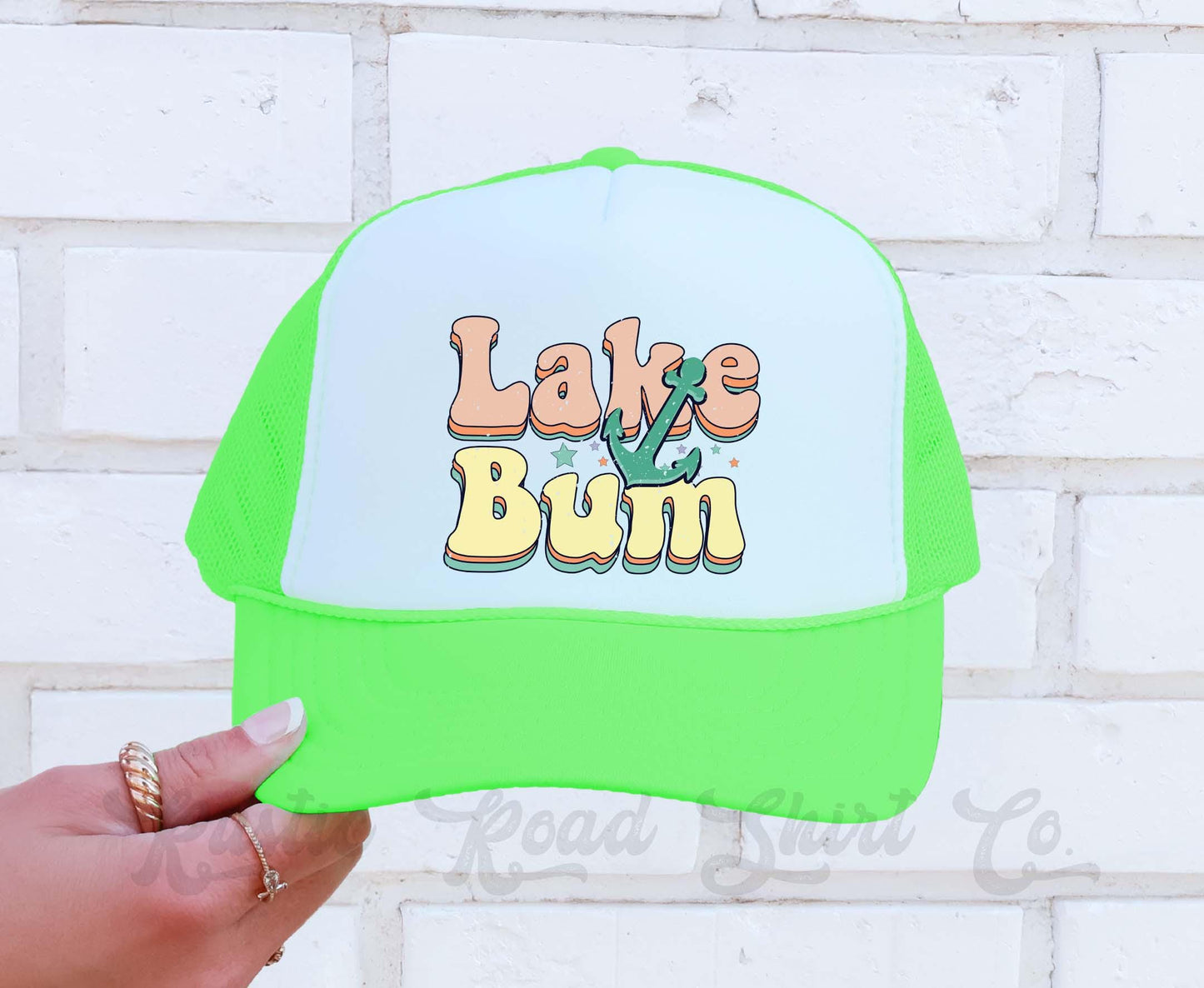 Lake Bum Trucker Hat, Summer Vibes Hat, 90's Retro Neon Hat, Vintage Style Trucker Hat