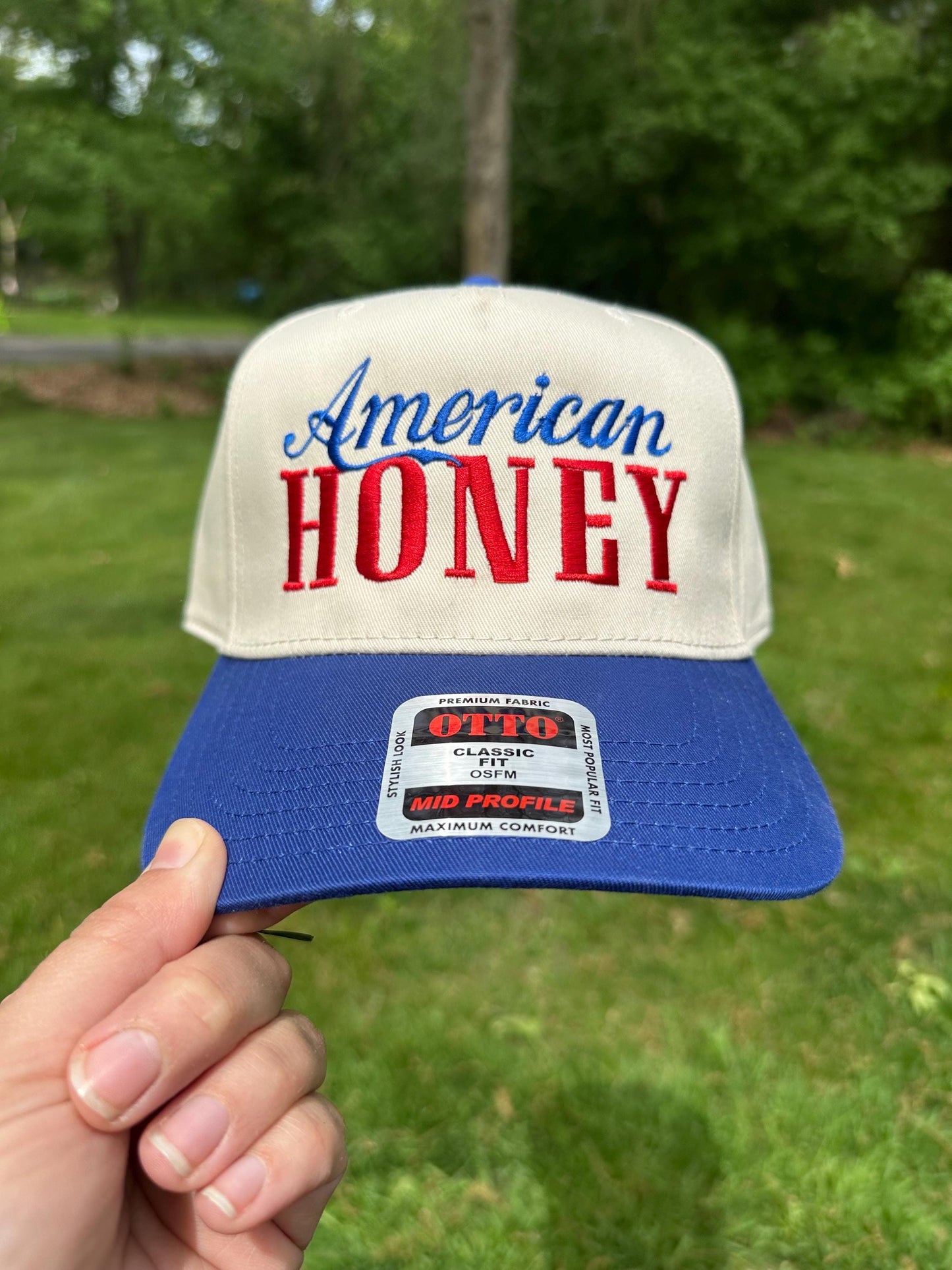 American Honey Embroidered Hat, 4th of July Embroidered Hat, Embroidered Fourth of July Hat, Custom Trucker Hat