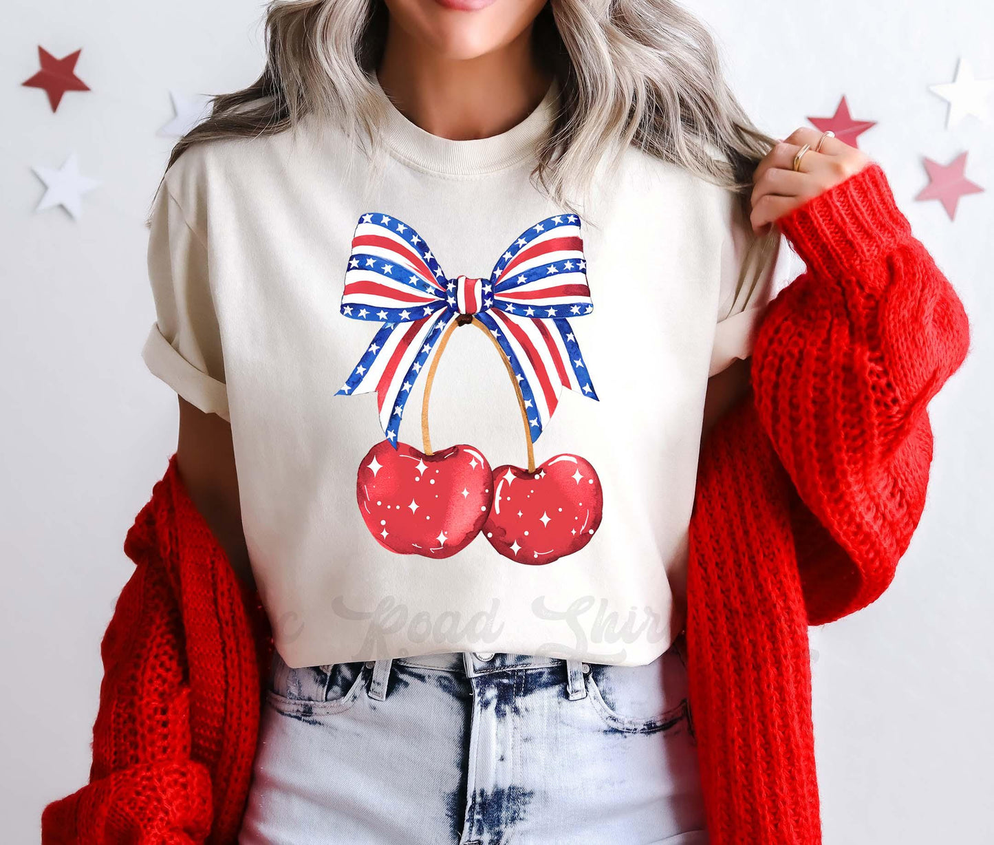 Fourth of July Cherry Shirt, Coquette 4th of July Shirt, Memorial Day Shirt, Comfort Colors™ Shirt, 4th of July Shirt,