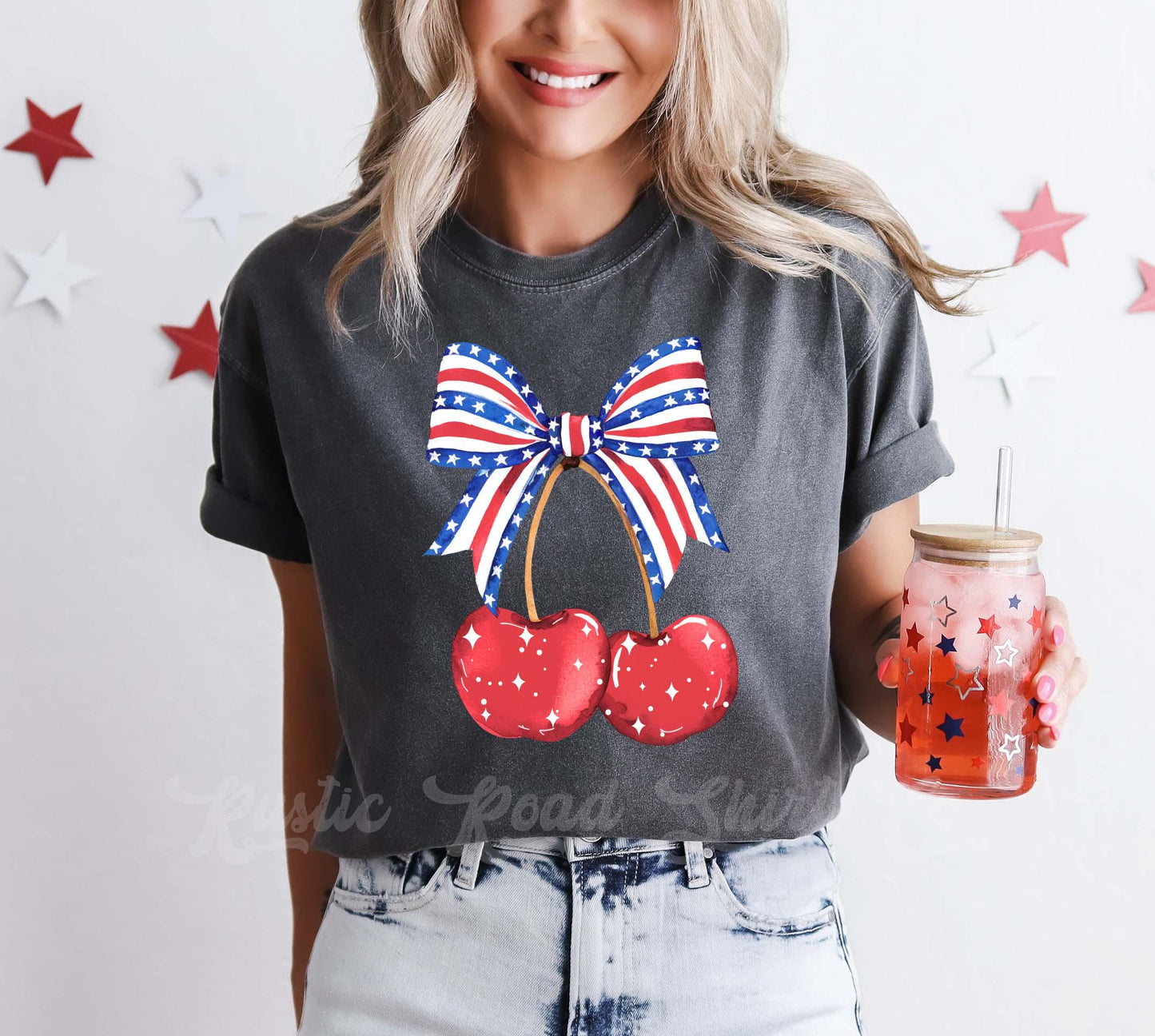 Fourth of July Cherry Shirt, Coquette 4th of July Shirt, Memorial Day Shirt, Comfort Colors™ Shirt, 4th of July Shirt,