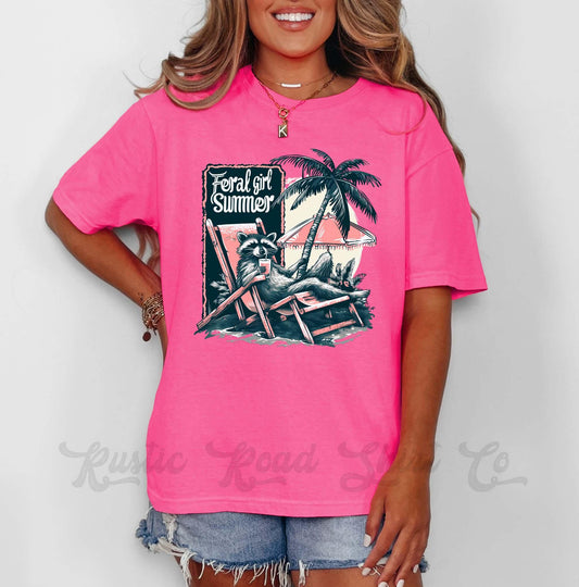 Feral Girl Summer Shirt, Comfort Colors® Shirt, Racoon Shirt, Summer Shirt, Oversized Shirt, Plus Sized Shirt