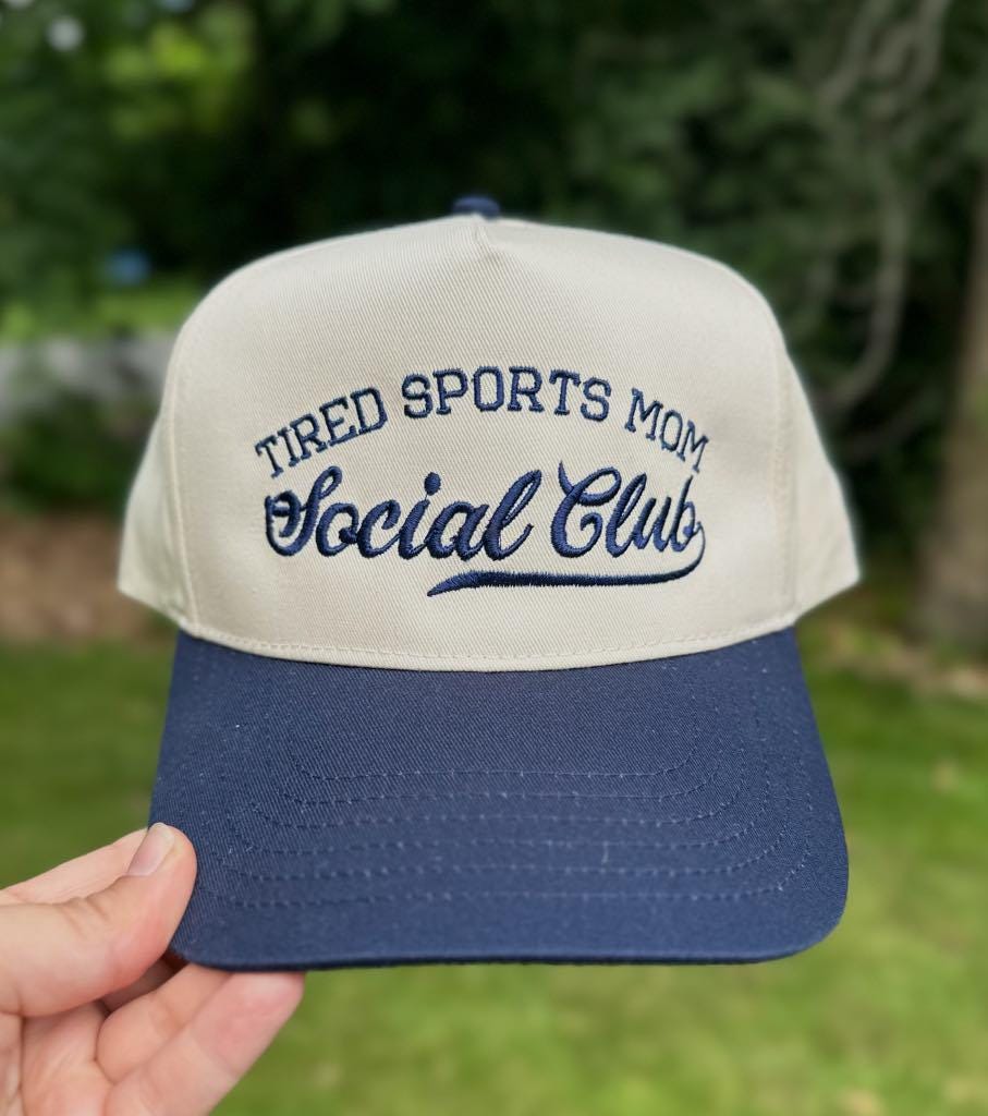 Tired Sports Mom Social Club Hat, Baseball Embroidered Trucker Hat, Funny Trucker Hat, Retro Trucker Hat