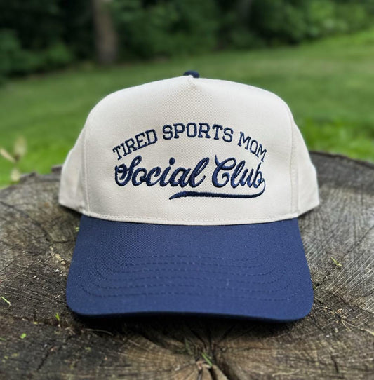 Tired Sports Mom Social Club Hat, Baseball Embroidered Trucker Hat, Funny Trucker Hat, Retro Trucker Hat