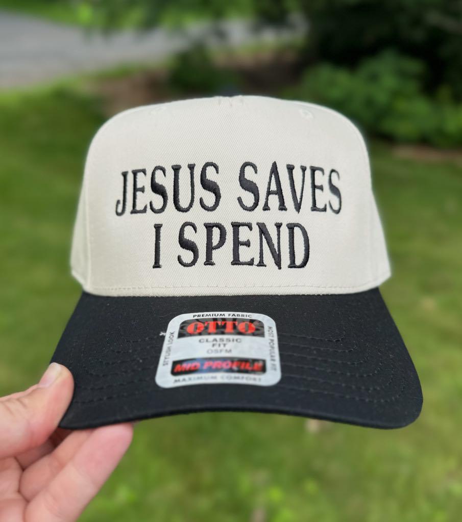 Jesus Saves I Spend Trucker Hat, Christian Embroidered Trucker Hat, Funny Trucker Hat, Retro Trucker Hat