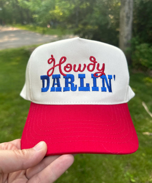 Howdy Darlin’ Embroidered Hat, Western Embroidered Hat, 4th of July Embroidered Hat, Embroidered Fourth of July Hat, Custom Trucker Hat