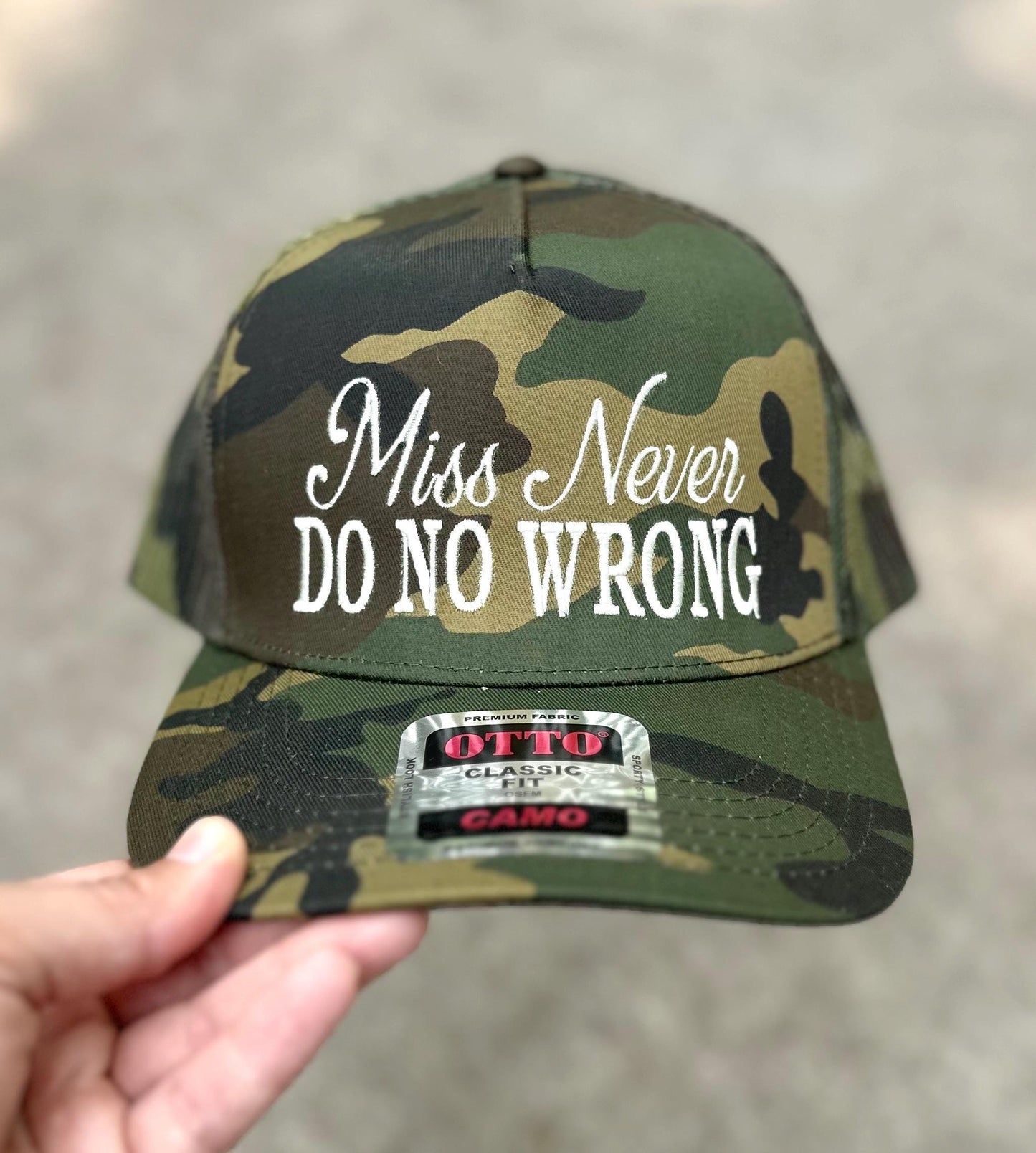 Miss Never Do No Wrong Hat, Camo Embroidered Trucker Hat, Embroidered Team Hat, Custom Trucker Hat