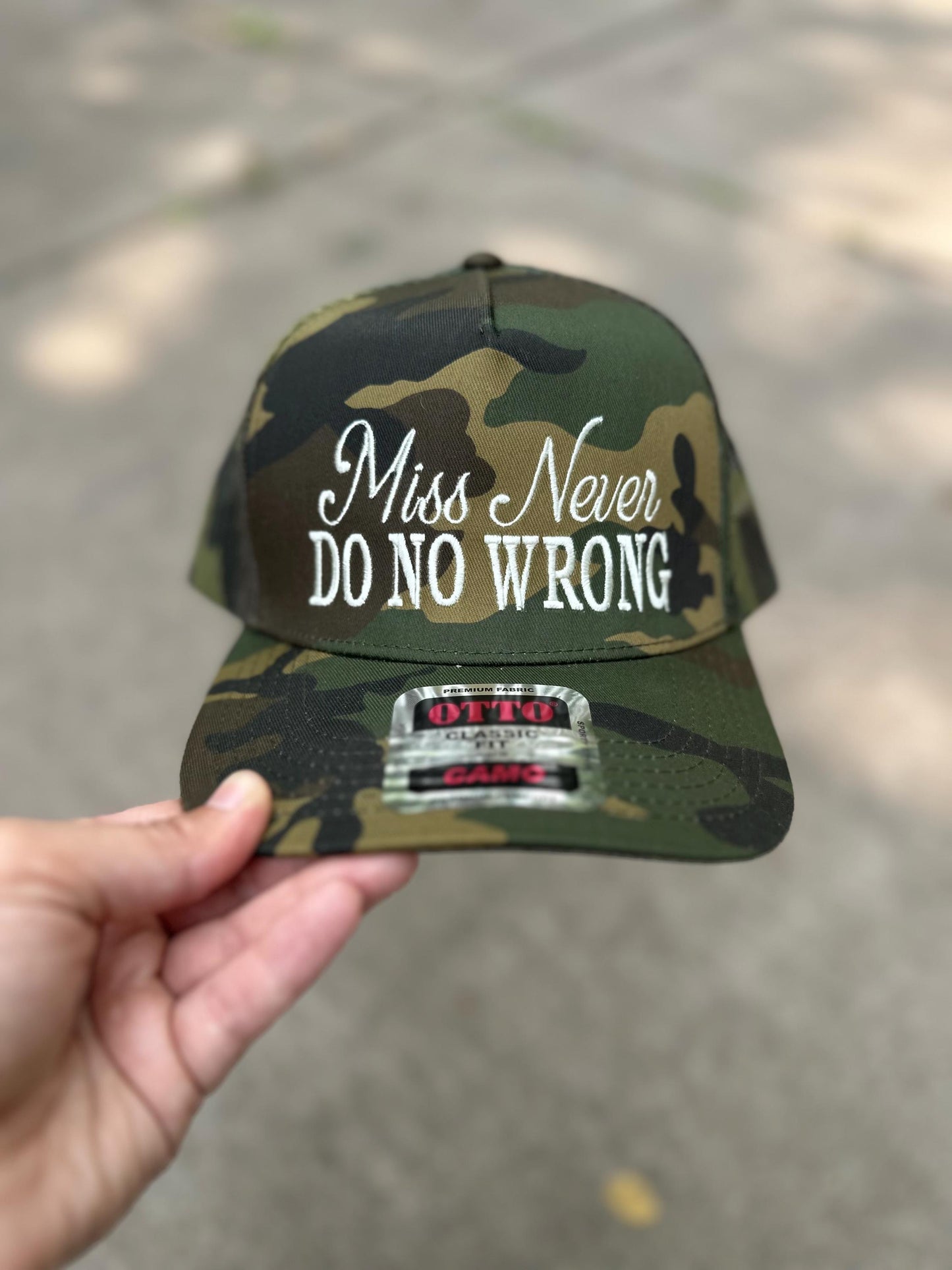 Miss Never Do No Wrong Hat, Camo Embroidered Trucker Hat, Embroidered Team Hat, Custom Trucker Hat