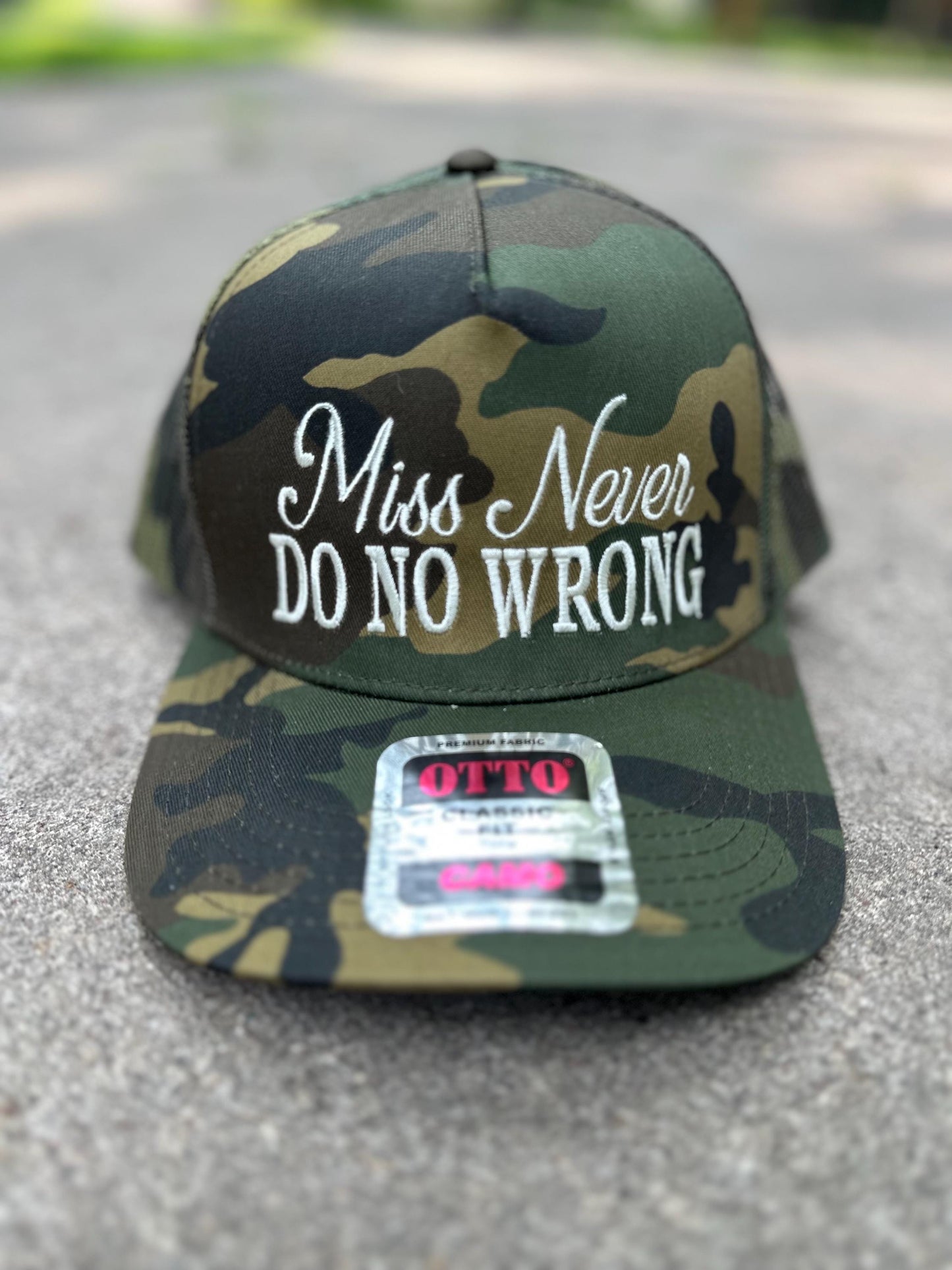 Miss Never Do No Wrong Hat, Camo Embroidered Trucker Hat, Embroidered Team Hat, Custom Trucker Hat