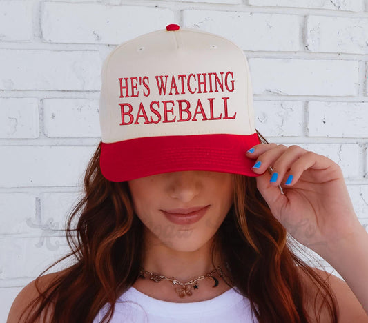 Baseball Trucker Hat, He's Watching Baseball, Custom Embroidered Hat, Embroidered Team Hat, Custom Trucker Hat