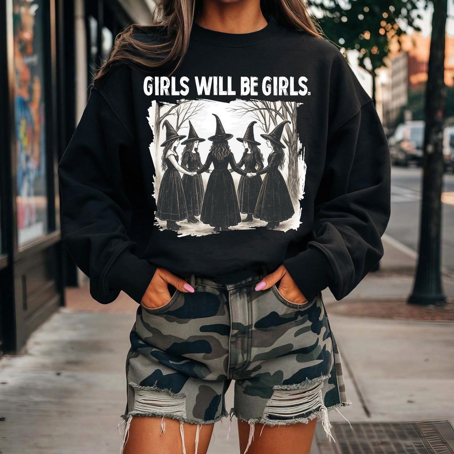 Girls Will Be Girls Halloween Sweatshirt, Women's Halloween Sweatshirt, Retro Halloween Sweatshirt, Toddler Halloween Sweatshirt