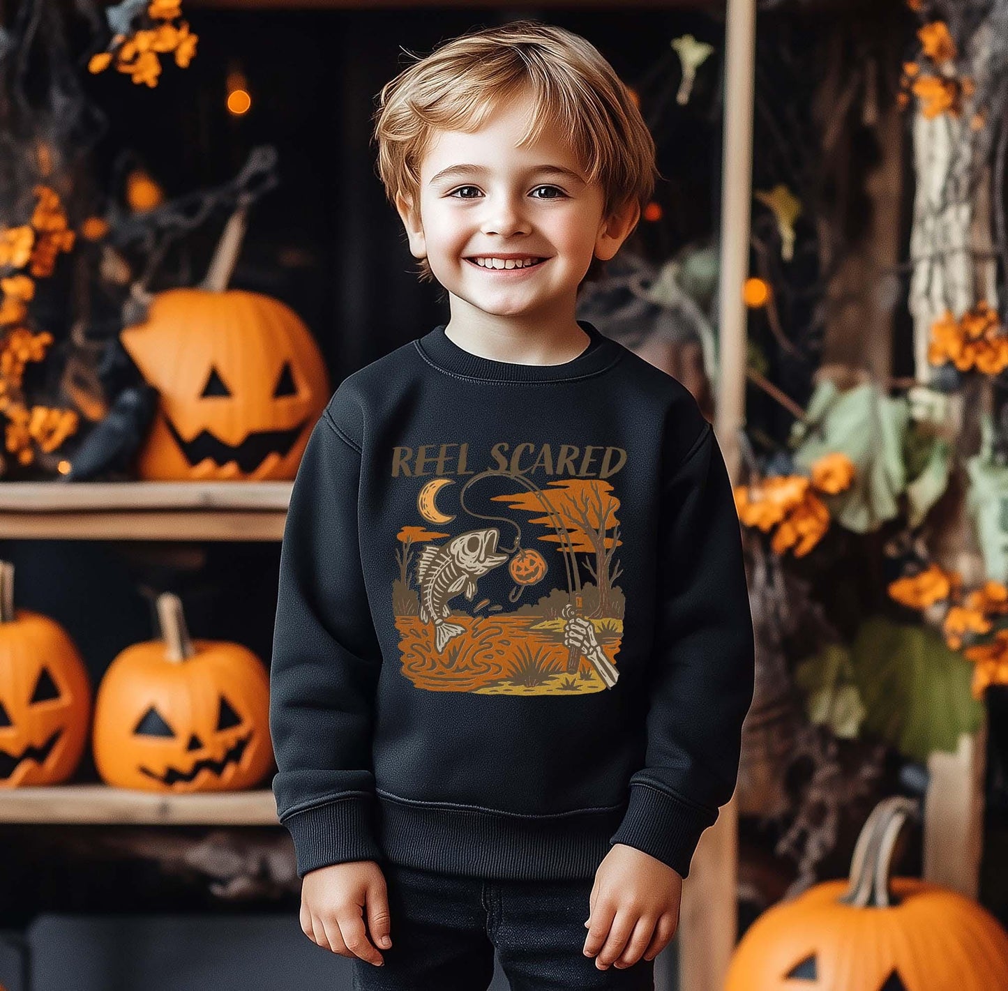 Fishing Halloween Sweatshirt, Halloween Sweatshirt, Kids Halloween Sweatshirt, Retro Halloween Sweatshirt, Ghost Neon Shirt