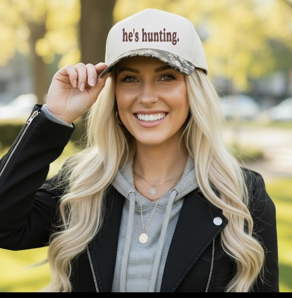 He's Hunting Hat, Embroidered Hunting Hat, Canvas Hat, Camo Embroidered Hat, Funny Hunting Hat