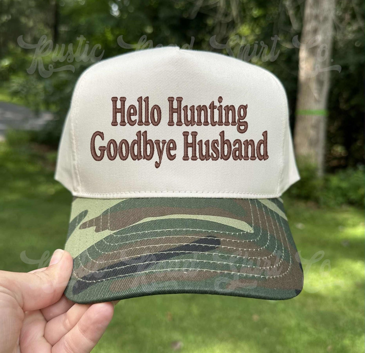 Hello Hunting Goodbye Husband Hat, Embroidered Hunting Hat, Canvas Hat, Camo Embroidered Hat, Funny Hunting Hat