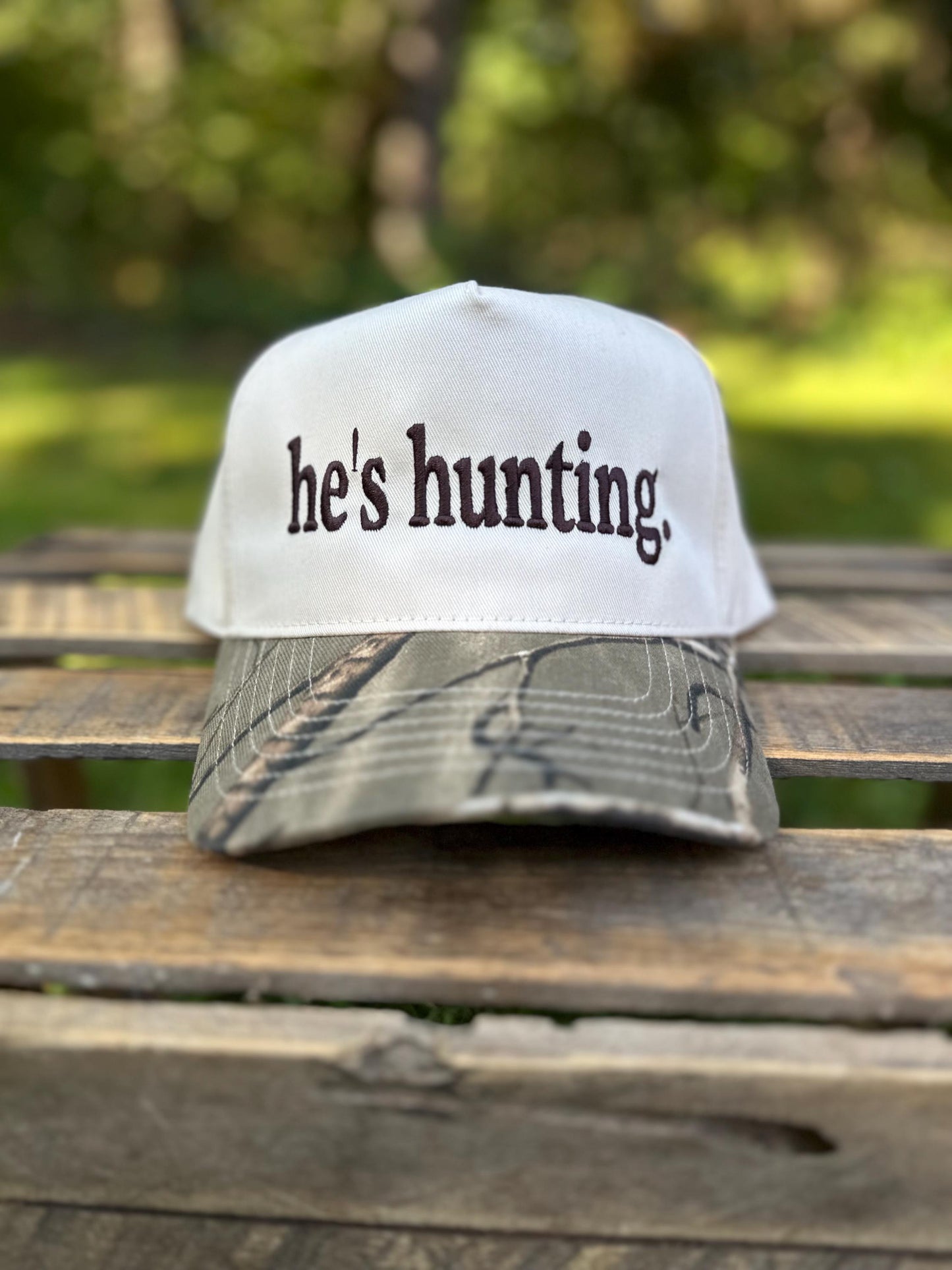 He's Hunting Hat, Embroidered Hunting Hat, Canvas Hat, Camo Embroidered Hat, Funny Hunting Hat