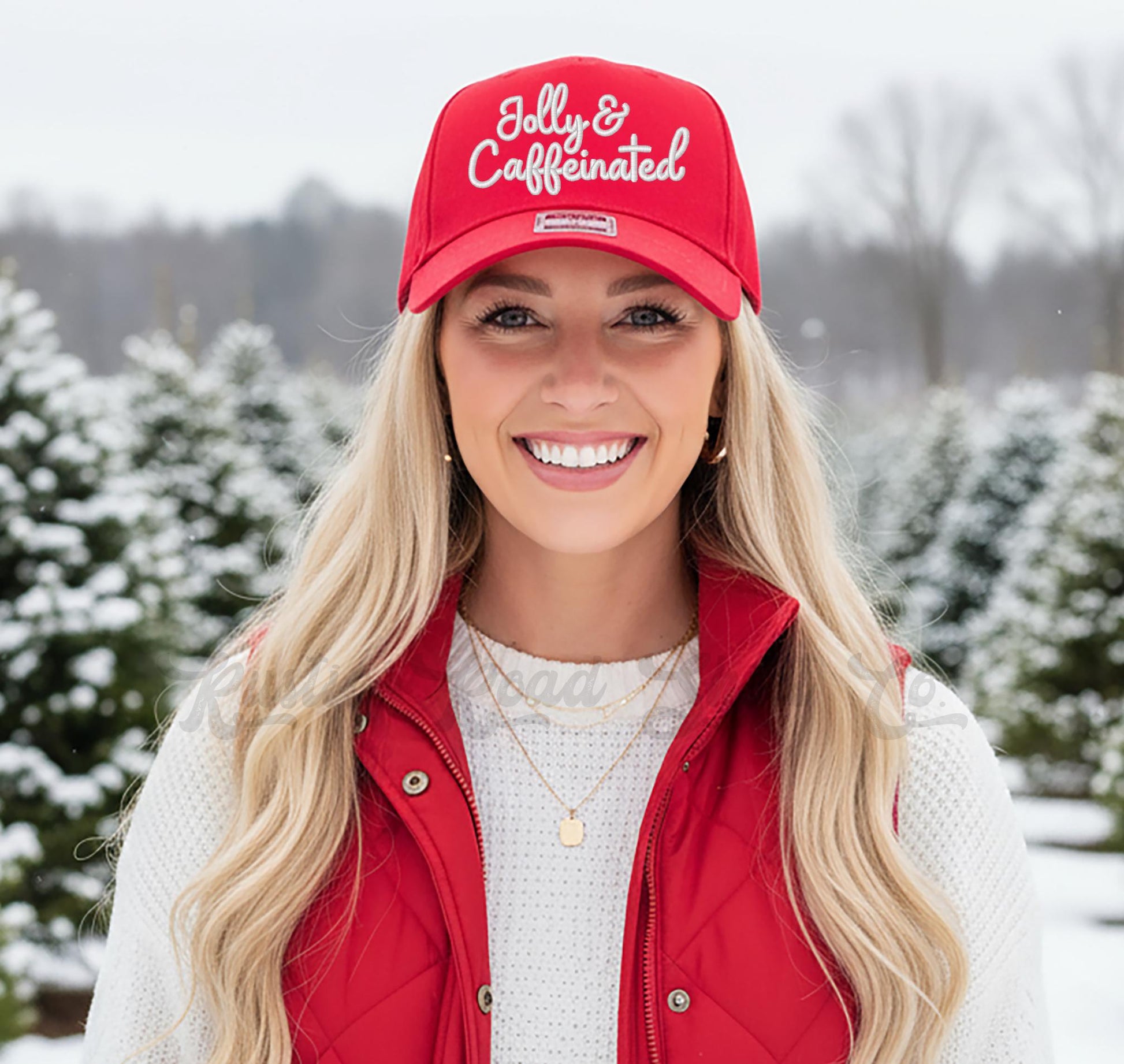 Christmas Embroidered Hat, Christmas Trucker Hat, Jolly and Caffeinated, Funny Christmas Gift, Trending Trucker Hat