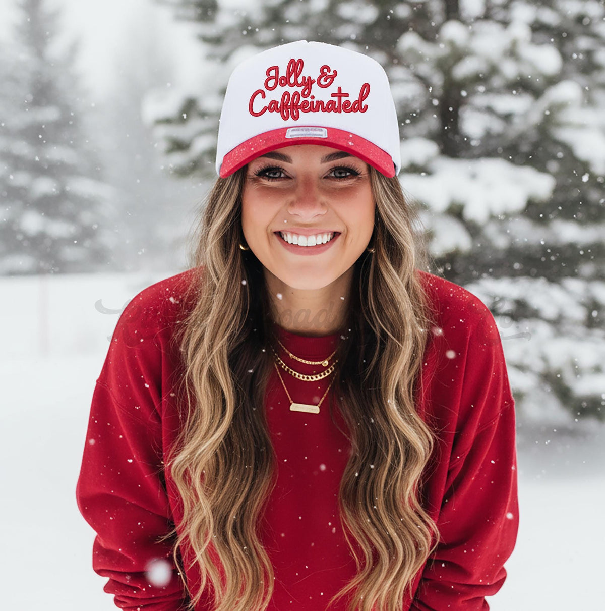 Christmas Embroidered Hat, Christmas Trucker Hat, Jolly and Caffeinated, Funny Christmas Gift, Trending Trucker Hat