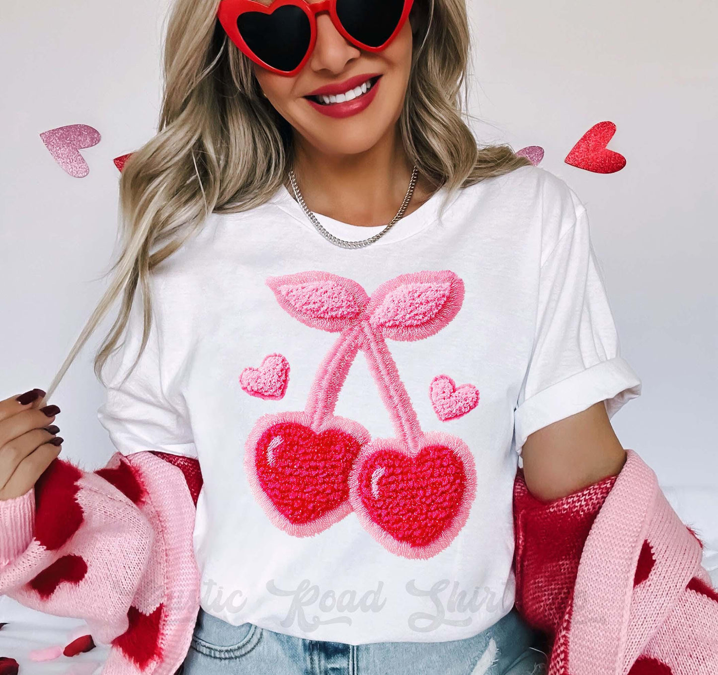 Cherry Valentines Shirt, Faux Knit Valentine Shirt, Teacher Valentine Shirt, Girls Valentine Shirt