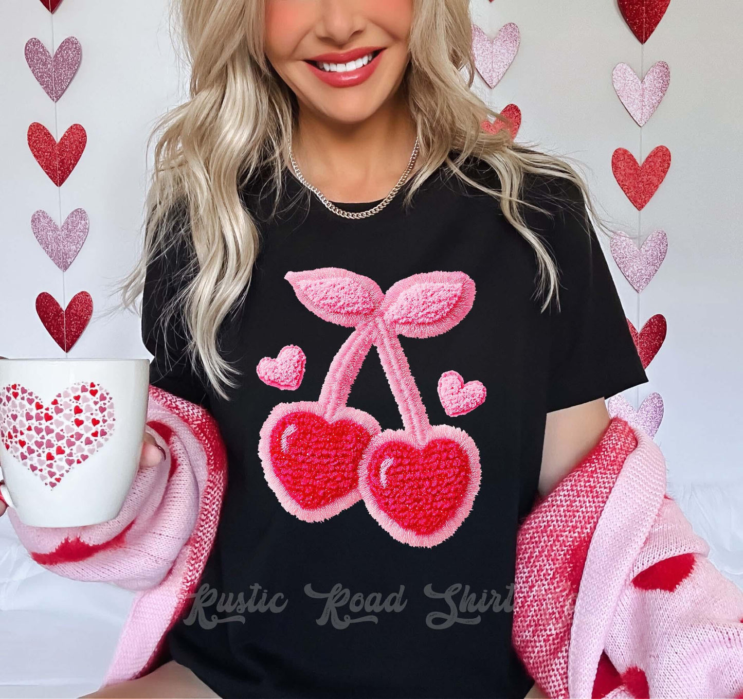 Cherry Valentines Shirt, Faux Knit Valentine Shirt, Teacher Valentine Shirt, Girls Valentine Shirt
