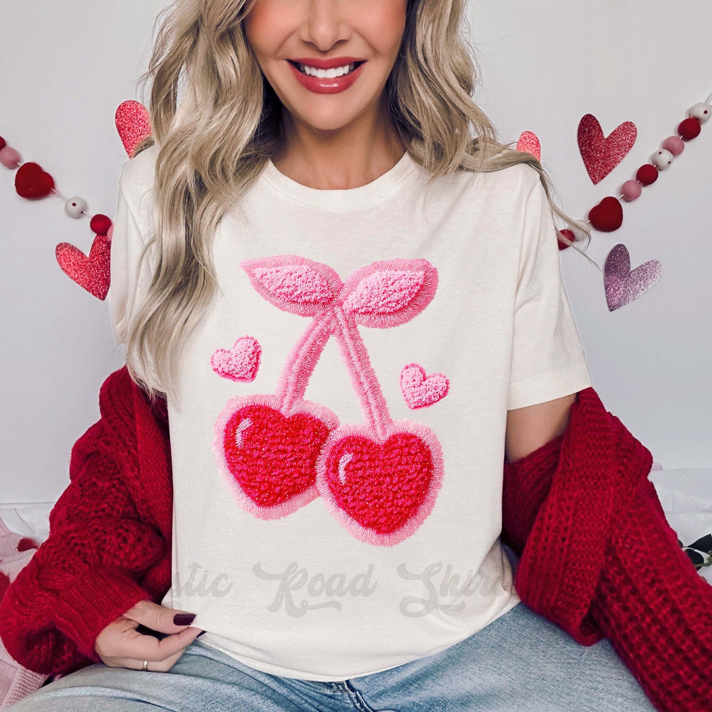 Cherry Valentines Shirt, Faux Knit Valentine Shirt, Teacher Valentine Shirt, Girls Valentine Shirt