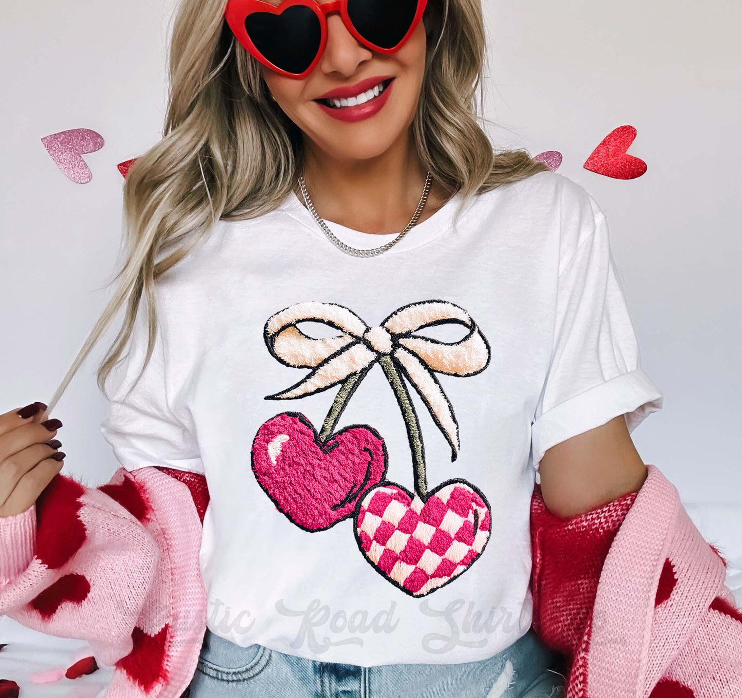 Cherry Valentines Shirt, Faux Yarn Valentine Shirt, Teacher Valentine Shirt, Girls Valentine Shirt