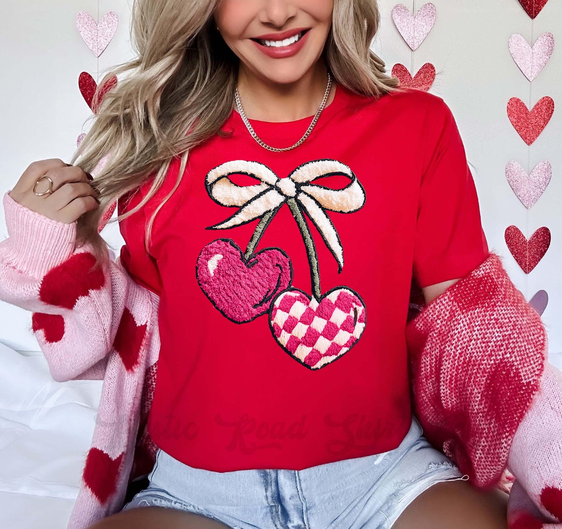 Cherry Valentines Shirt, Faux Yarn Valentine Shirt, Teacher Valentine Shirt, Girls Valentine Shirt