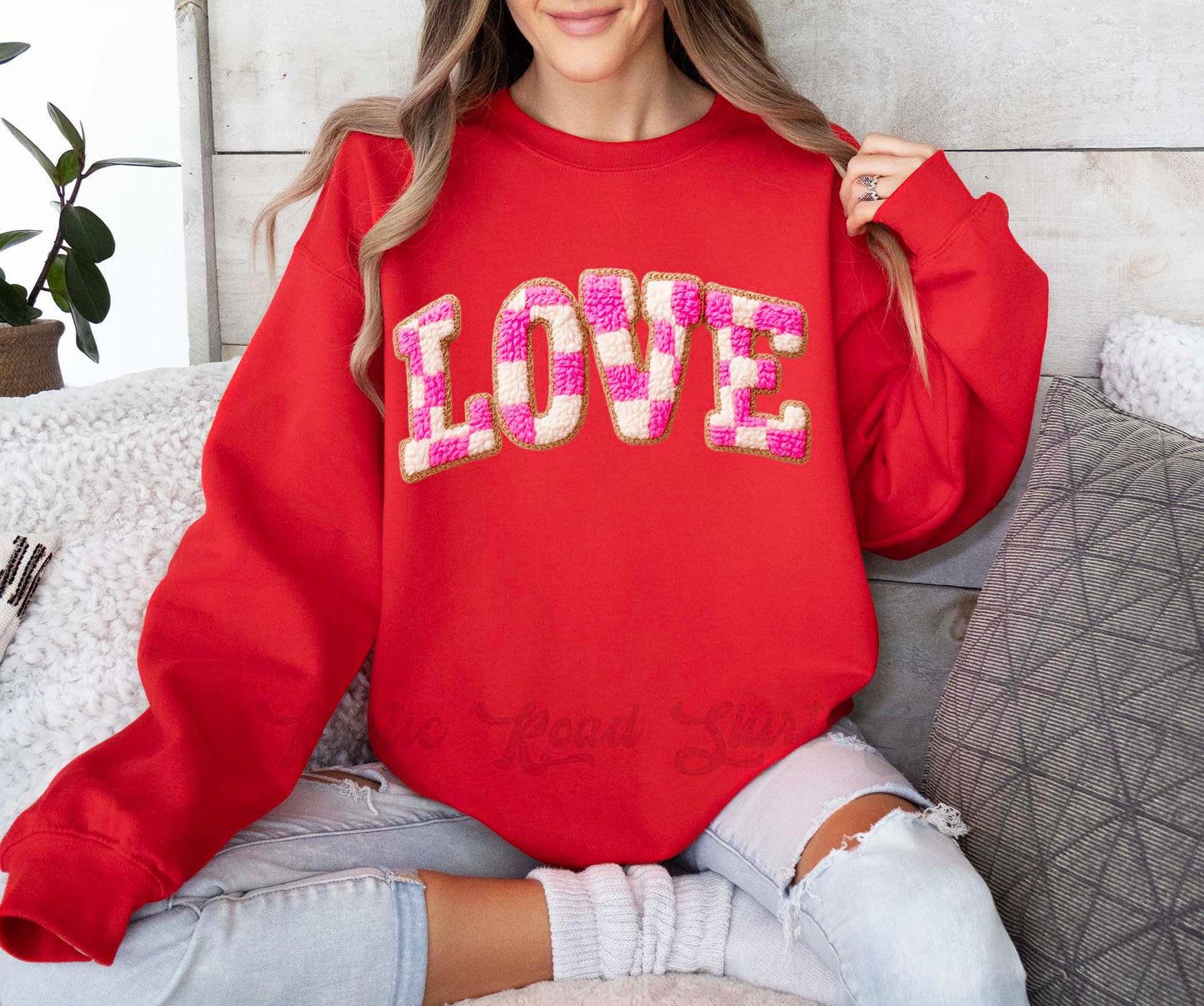 Love Valentines Sweatshirt, Faux Yarn Valentines Sweatshirt, Valentines Crewneck, Teacher Valentines Gift