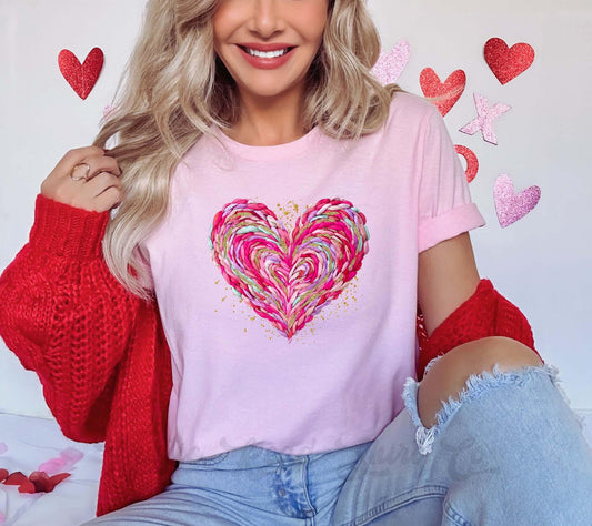 Heart Valentines Shirt, Women's Valentine Shirt, Faux Yarn Valentine Shirt, Girls Valentine Shirt