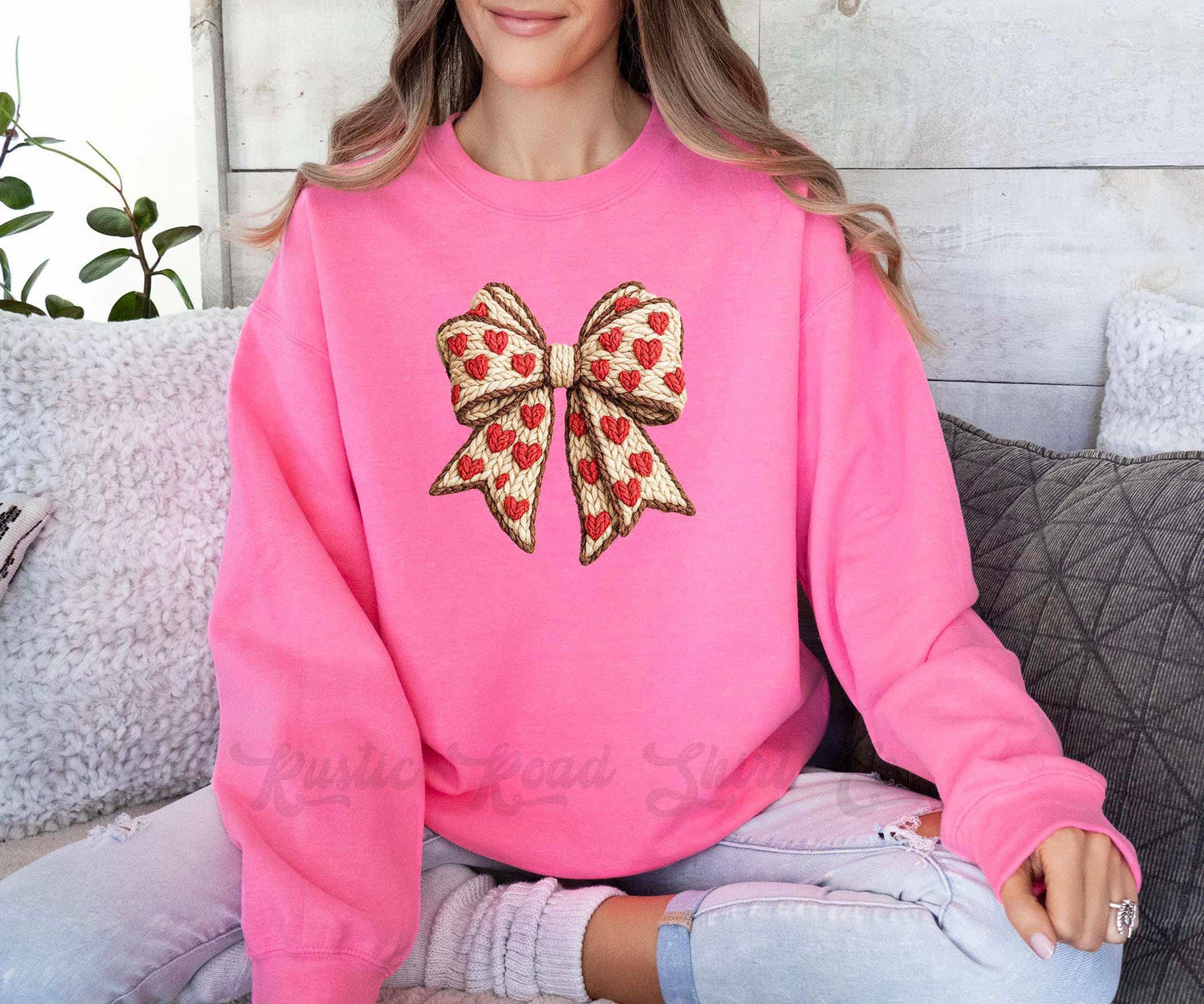 Bow Valentines Sweatshirt, Women's Valentines Sweatshirt, Valentines Crewneck, Teacher Valentines Gift