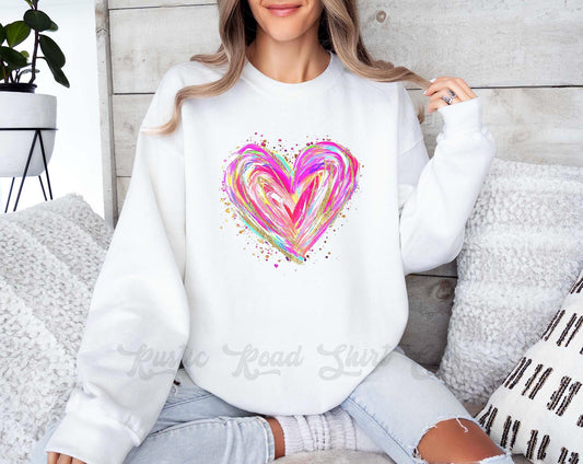 Heart Valentine Sweatshirt, Womens Valentines Sweatshirt, Valentines Crewneck, Pink Valentines Gift