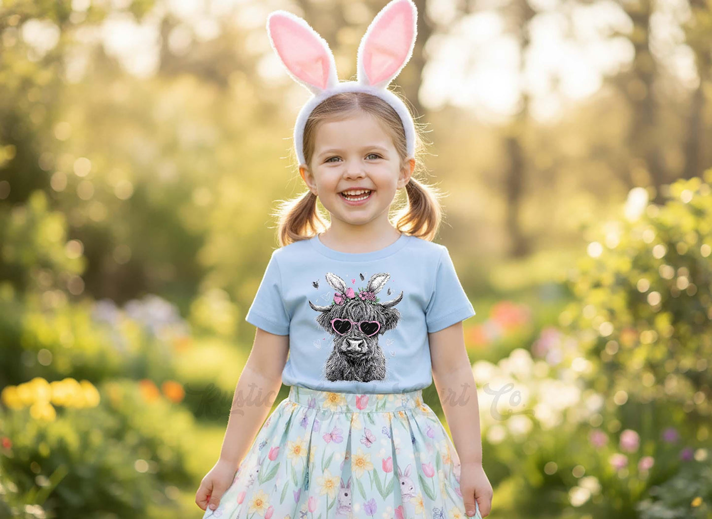 Girls Easter Bunny Shirt, Girls Cow Easter T-Shirt, Toddler Easter Outfit, Easter Basket Gift