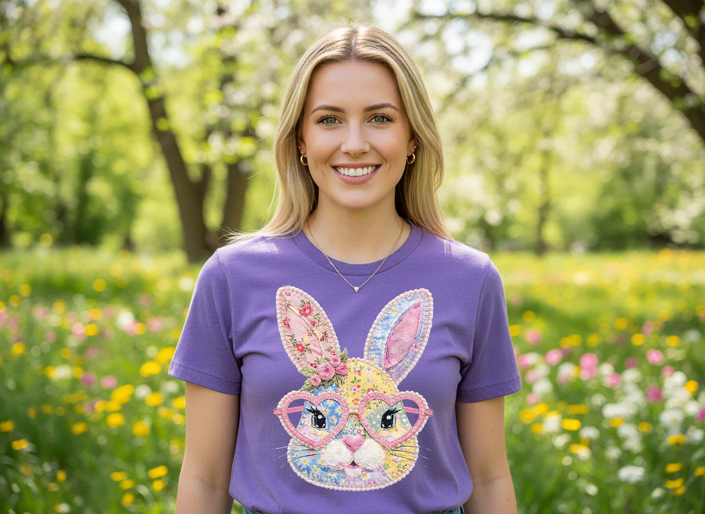Easter Bunny Shirt, Faux Quilted Rabbit Shirt, Cute Bunny Shirt, Family Easter Shirt