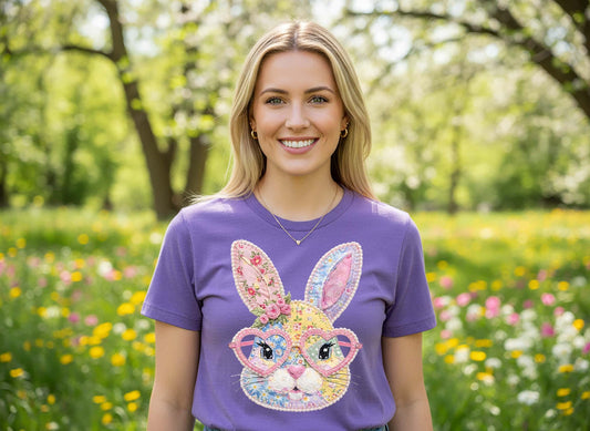Easter Bunny Shirt, Faux Quilted Rabbit Shirt, Cute Bunny Shirt, Family Easter Shirt