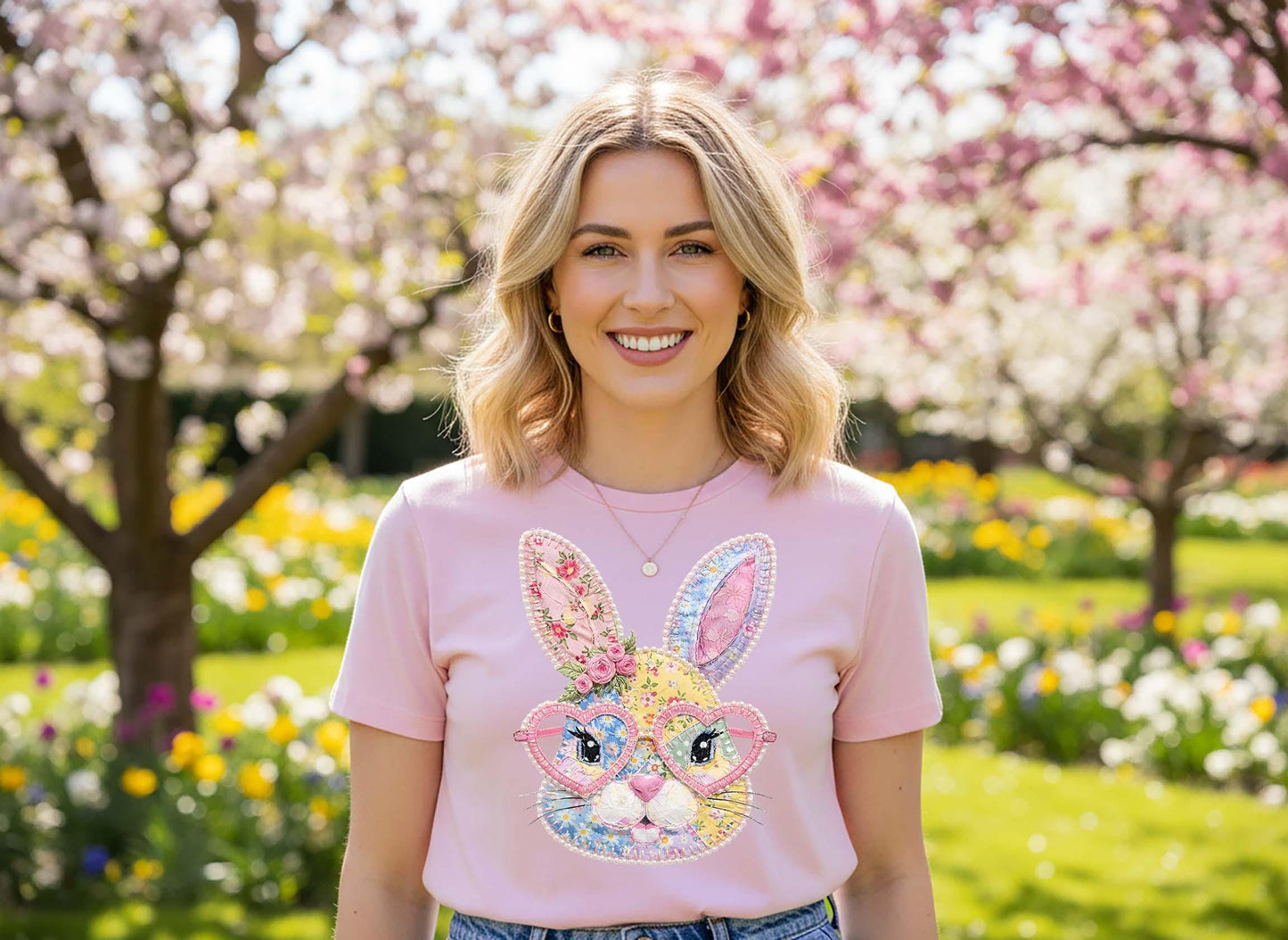 Easter Bunny Shirt, Faux Quilted Rabbit Shirt, Cute Bunny Shirt, Family Easter Shirt