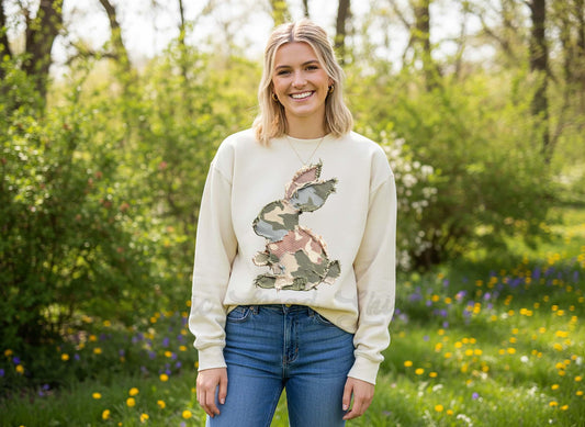 Camo Easter Bunny Sweatshirt, Women's Easter Sweatshirt, Easter Teacher Sweatshirt,