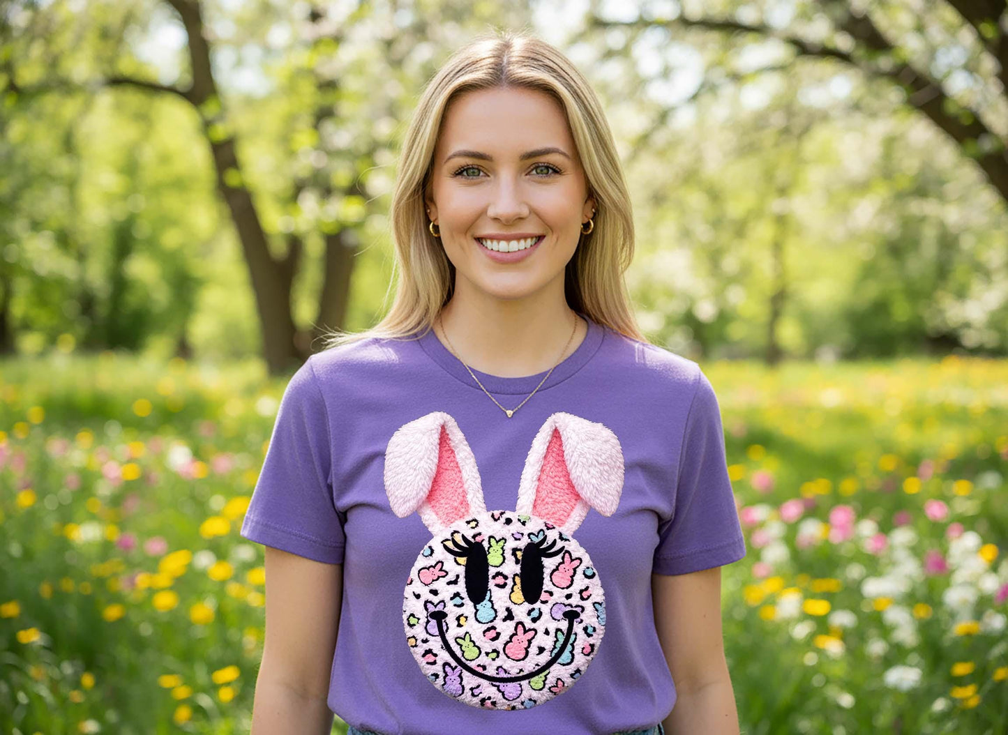 Retro Easter Bunny Shirt, Women's Faux Yarn Easter Shirt, Cute Bunny Shirt, Family Easter Shirt