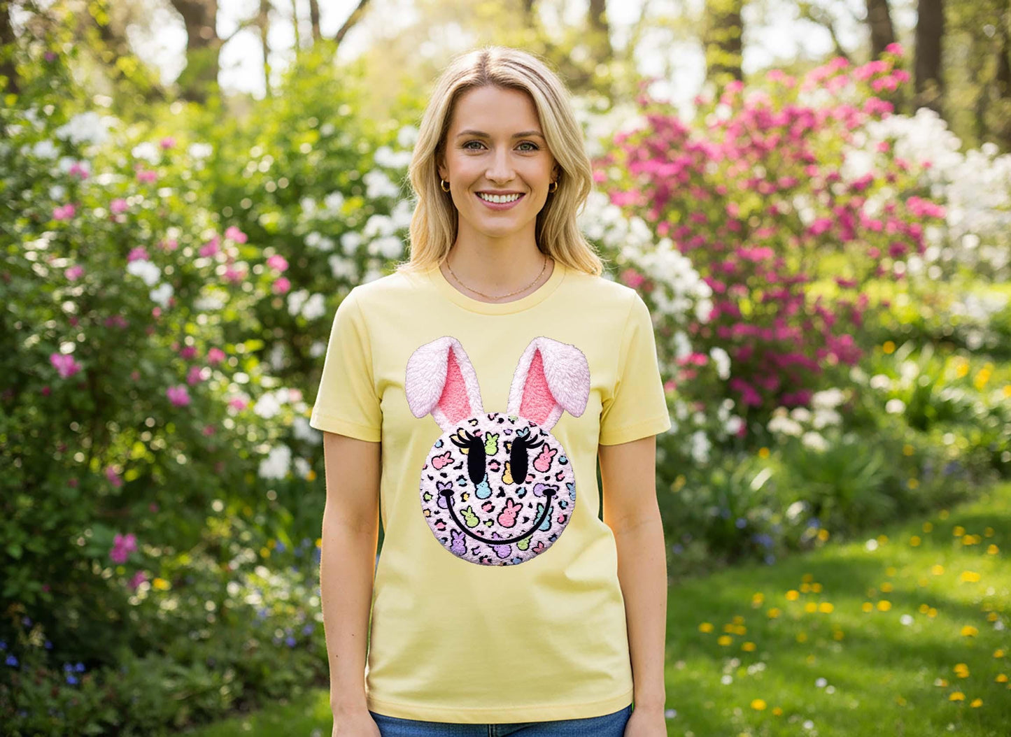 Retro Easter Bunny Shirt, Women's Faux Yarn Easter Shirt, Cute Bunny Shirt, Family Easter Shirt