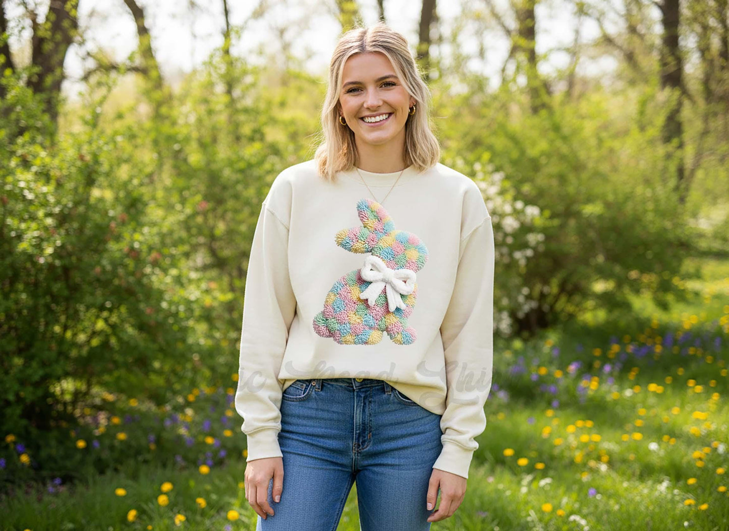 Easter Bunny Sweatshirt, Faux Yarn Easter Sweatshirt, Easter Teacher Sweatshirt,
