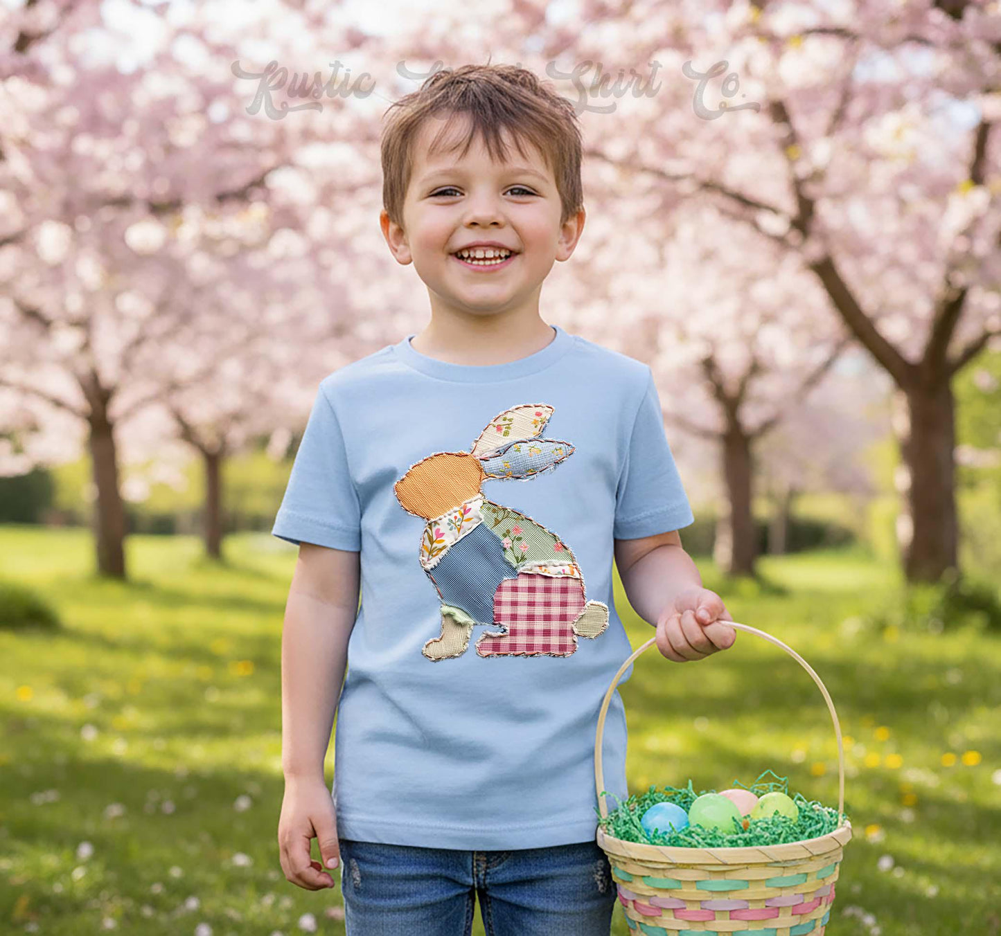Boys Bunny Easter Shirt, Faux Quilt Easter T-shirt, Toddler Easter Outfit, Easter Basket Gift