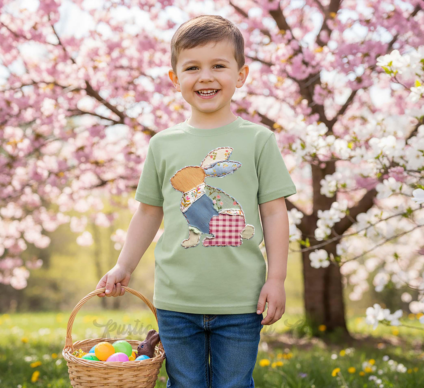 Boys Bunny Easter Shirt, Faux Quilt Easter T-shirt, Toddler Easter Outfit, Easter Basket Gift