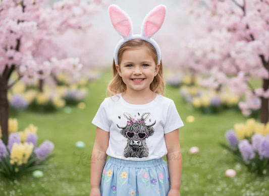 Girls Easter Bunny Shirt, Girls Cow Easter T-Shirt, Toddler Easter Outfit, Easter Basket Gift