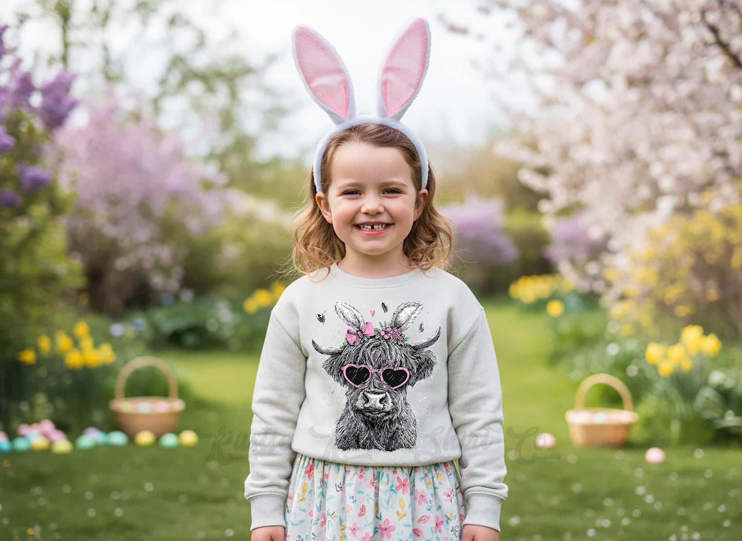 Girls Easter Sweatshirt, Cow Easter Sweatshirt, Toddler Easter Outfit, Easter Basket Gift