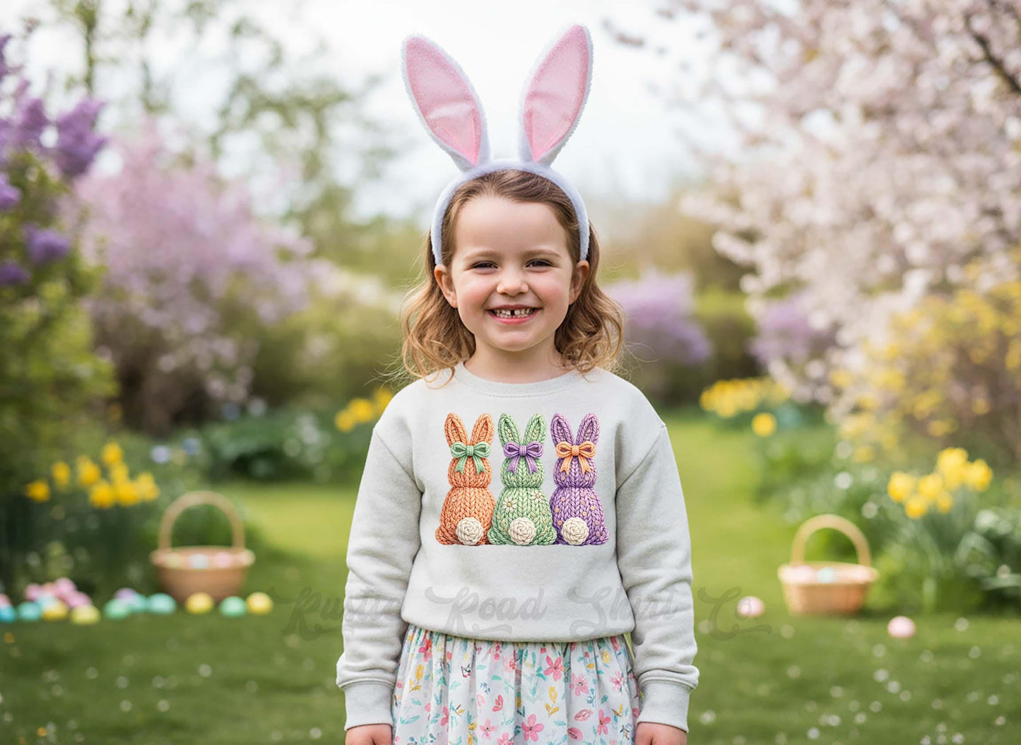 Easter Bunny Sweatshirt, Faux Yarn Girls Easter Sweatshirt, Toddler Easter Outfit, Easter Basket Gift