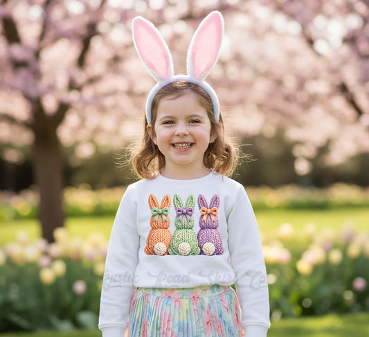 Easter Bunny Sweatshirt, Faux Yarn Girls Easter Sweatshirt, Toddler Easter Outfit, Easter Basket Gift