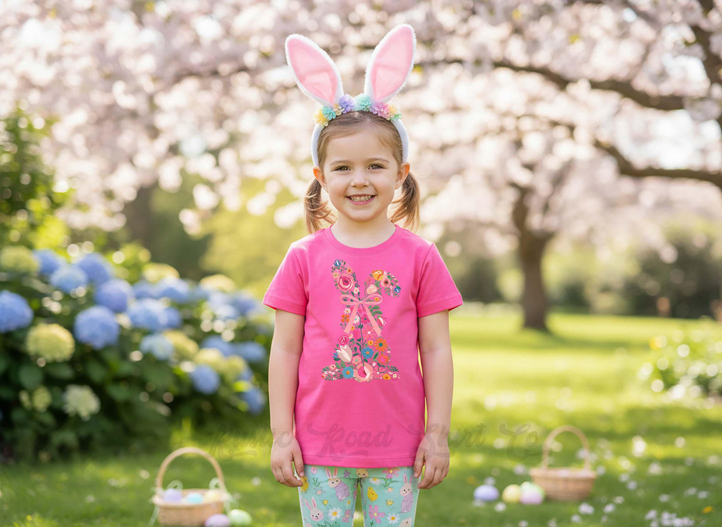 Easter Bunny Shirt, Floral Girls Easter T-Shirt, Toddler Easter Outfit, Easter Basket Gift
