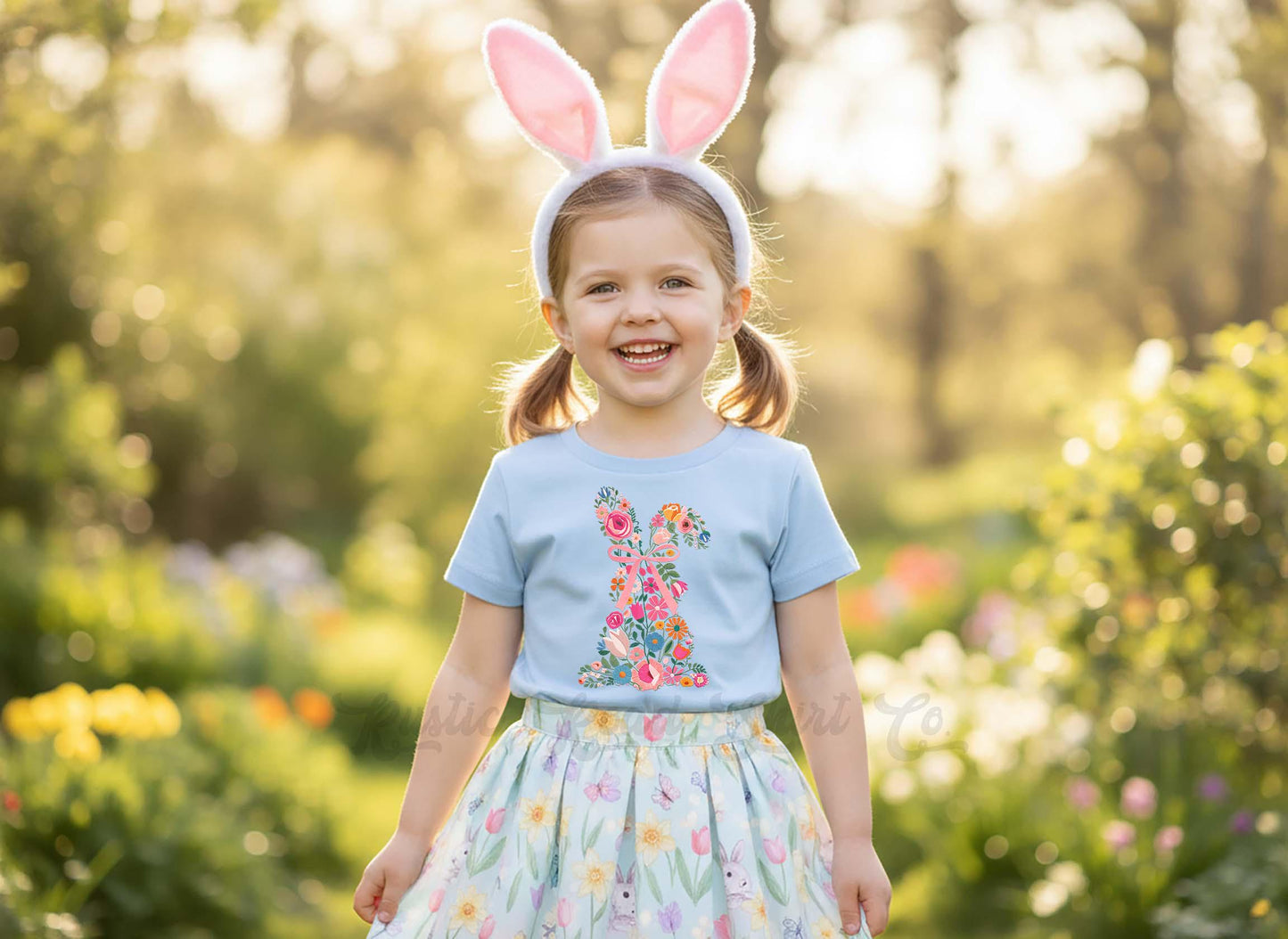 Easter Bunny Shirt, Floral Girls Easter T-Shirt, Toddler Easter Outfit, Easter Basket Gift
