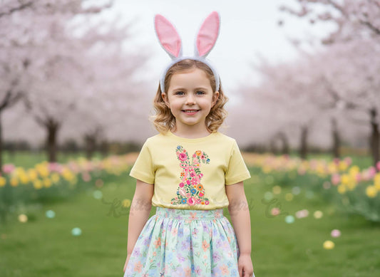 Easter Bunny Shirt, Floral Girls Easter T-Shirt, Toddler Easter Outfit, Easter Basket Gift