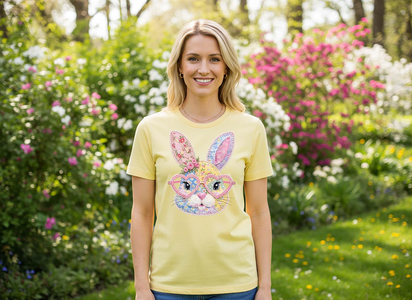 Easter Bunny Shirt, Faux Quilted Rabbit Shirt, Cute Bunny Shirt, Family Easter Shirt