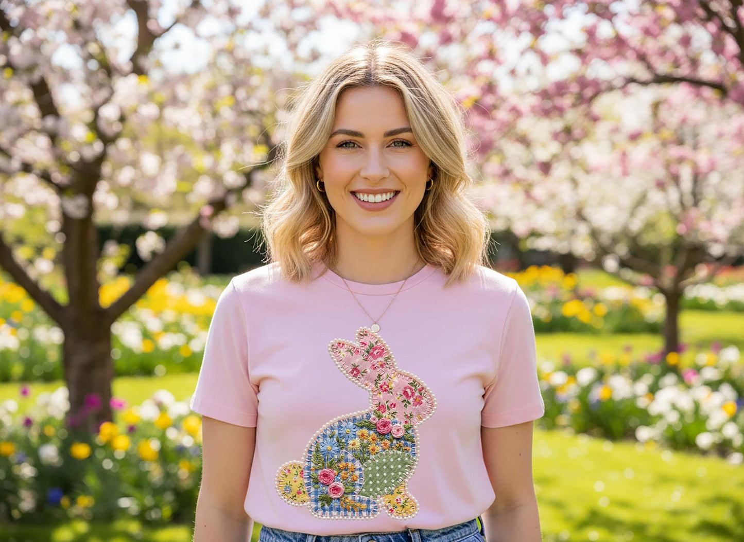 Faux Quilted Bunny Shirt, Womens Easter Shirt, Easter Jesus Shirt, Family Easter Shirt