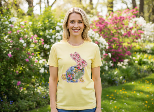 Faux Quilted Bunny Shirt, Womens Easter Shirt, Easter Jesus Shirt, Family Easter Shirt